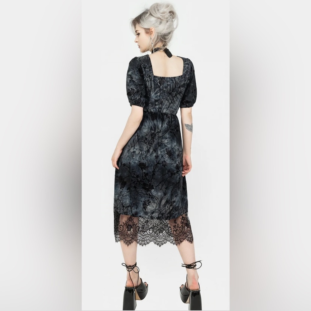 NWT Disturbia Vice Lace Trim Velour Midi Dress - Picture 4 of 8